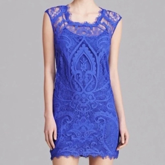 Nicole Miller cobalt blue lace dress with liner - Picture 1 of 7